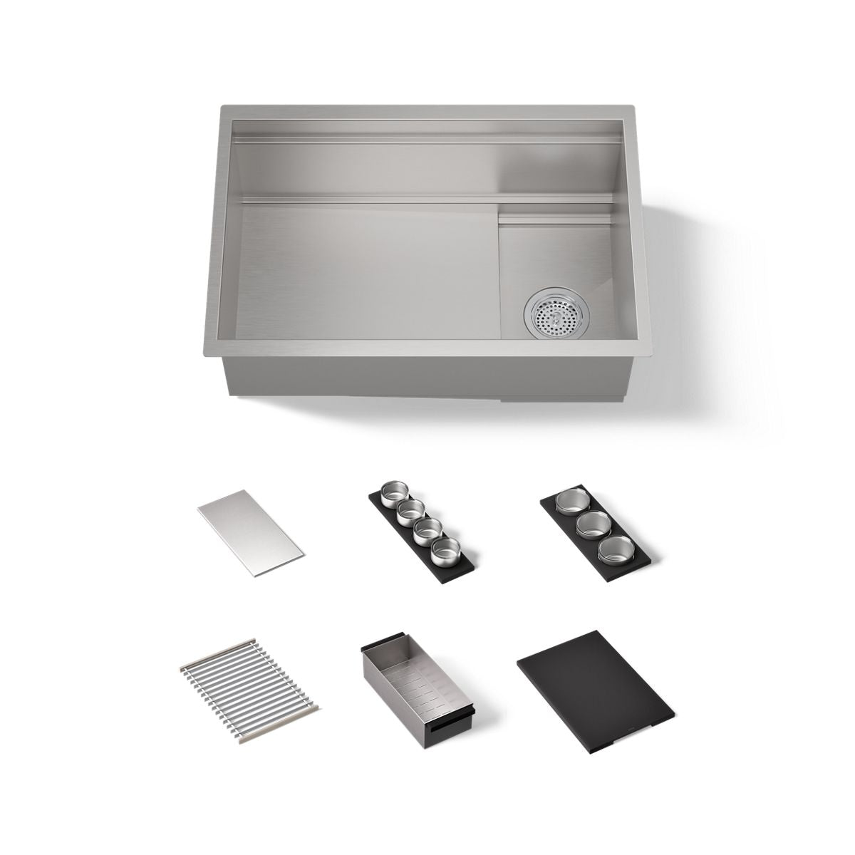 KOHLER K-37911-PAP Synthos 27-3/4" Undermount Single-bowl Workstation Kitchen Sink, Wood Composite Matte Black - 3/4 view of 