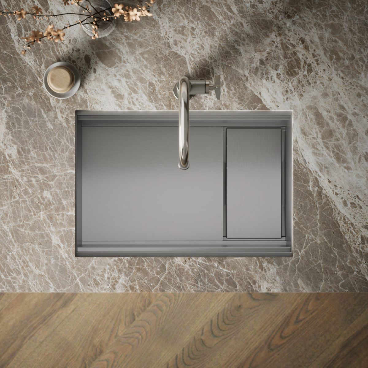 KOHLER K-37911-PAP Synthos 27-3/4" Undermount Single-bowl Workstation Kitchen Sink, Wood Composite Matte Black - Detail image