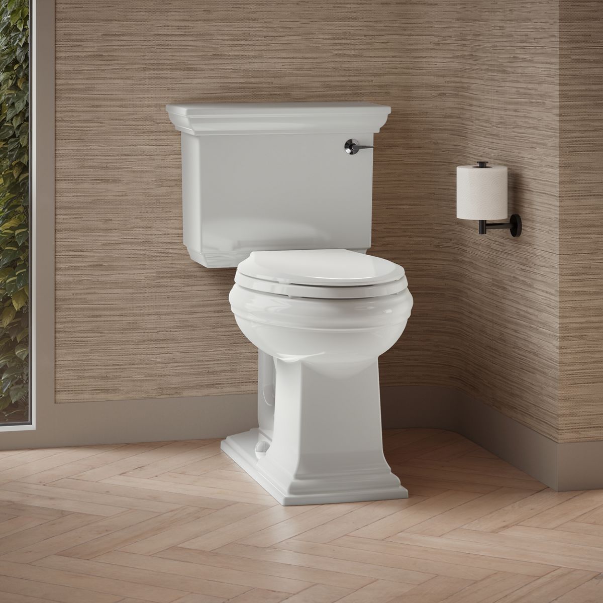 KOHLER K-3817-RA Memoirs Stately ComForteeight Two-piece elongated 1.28 gpf chair height toilet with right-hand trip lever - White