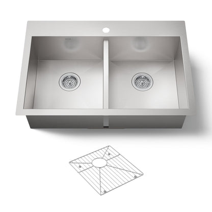 KOHLER K-3820-1 Vault 33" top-/undermount double-bowl kitchen sink