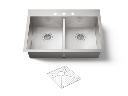 KOHLER K-3820-3 Vault 33" top-/undermount double-bowl kitchen sink