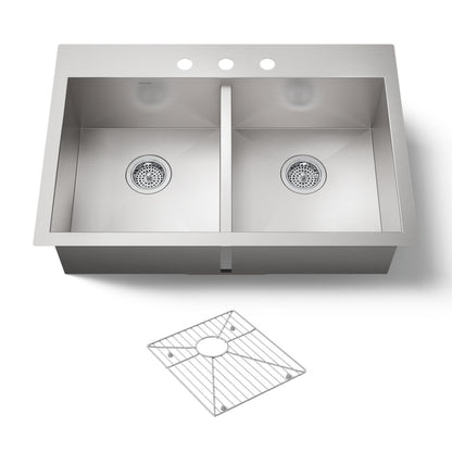 KOHLER K-3820-3 Vault 33" top-/undermount double-bowl kitchen sink