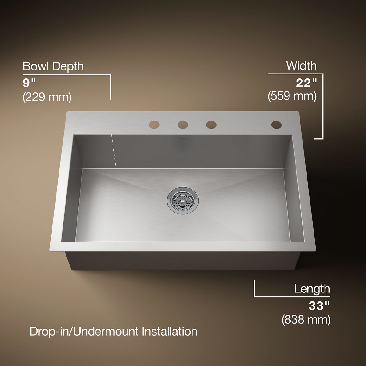 KOHLER K-3821-4 Vault 33" top-/undermount single-bowl kitchen sink
