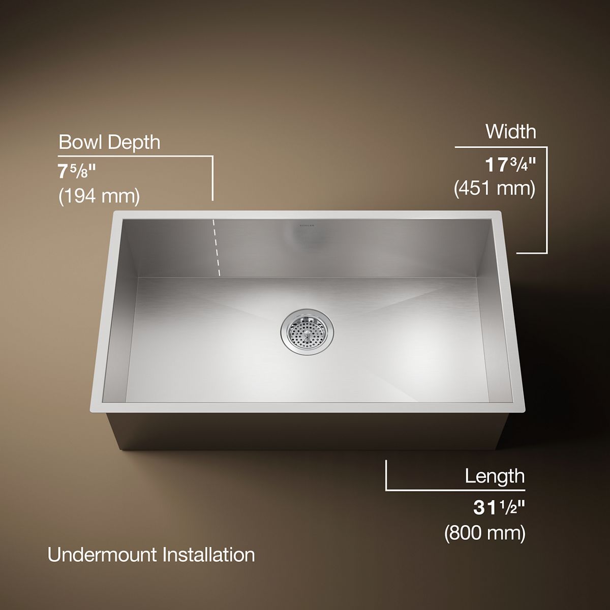 KOHLER K-3821 Vault 32" undermount single-bowl large kitchen sink