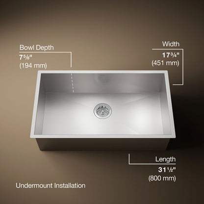 KOHLER K-3821 Vault 32" undermount single-bowl large kitchen sink