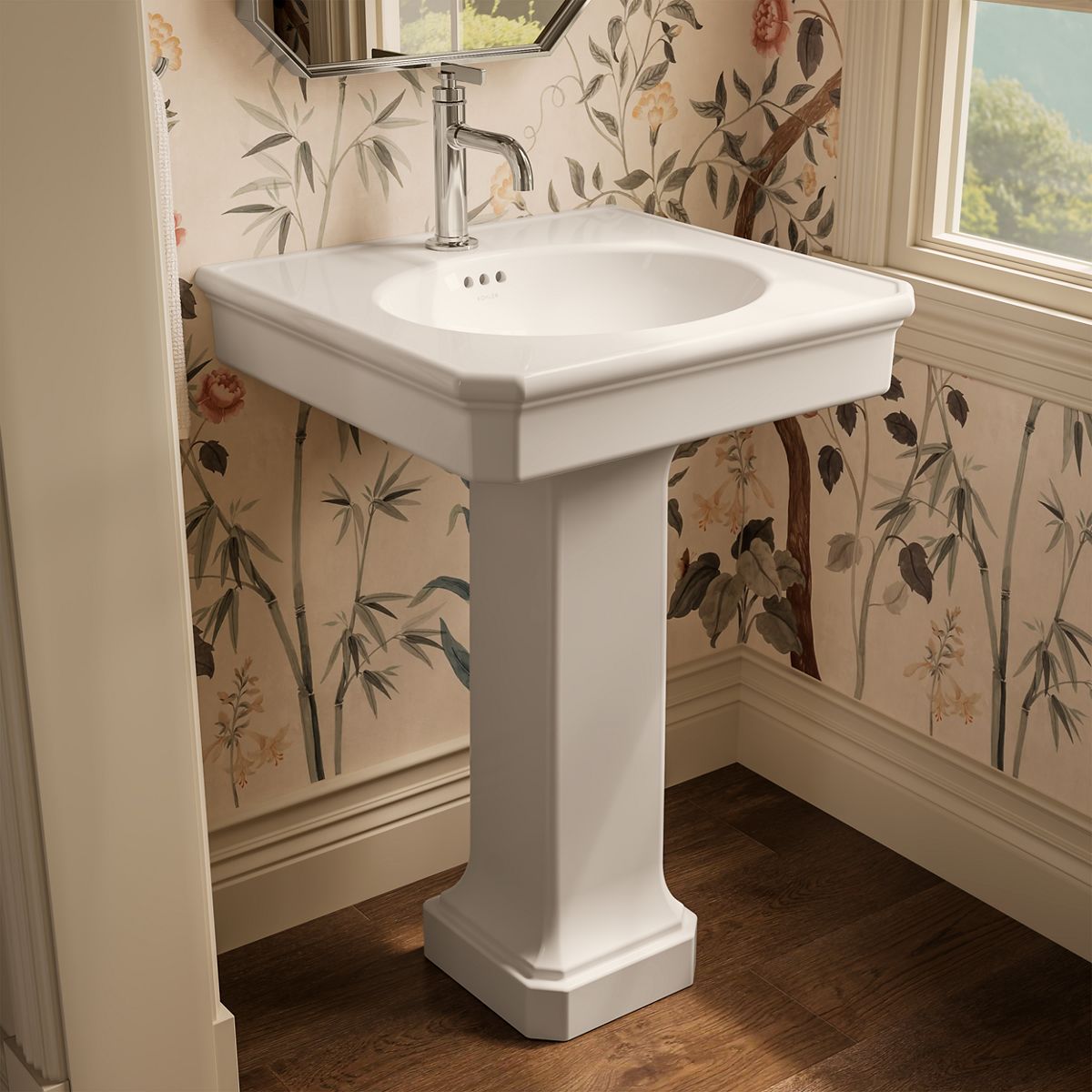 KOHLER K-38227-1 Claude 24" Rectangular Pedestal Bathroom Sink, Dune - image focused on single product story