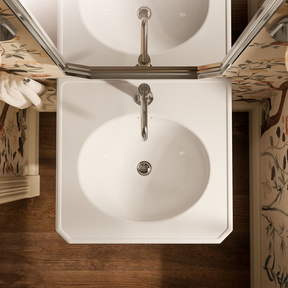 KOHLER K-38227-1 Claude 24" Rectangular Pedestal Bathroom Sink, Dune - View of products in room from above