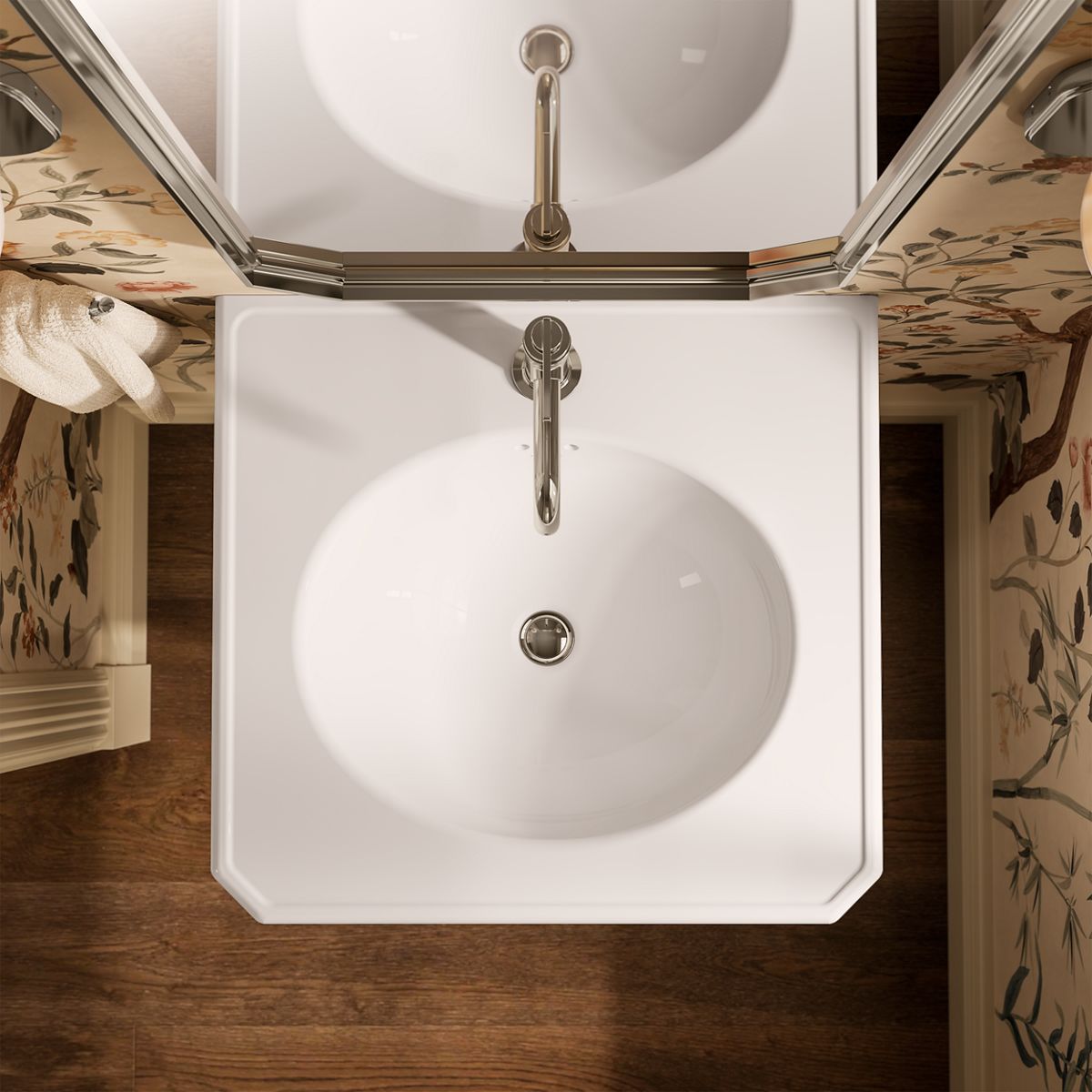 KOHLER K-38227-1 Claude 24" Rectangular Pedestal Bathroom Sink, White - View of products in room from above