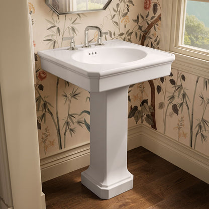KOHLER K-38227-8 Claude 24" Rectangular Pedestal Bathroom Sink, White - image focused on single product story