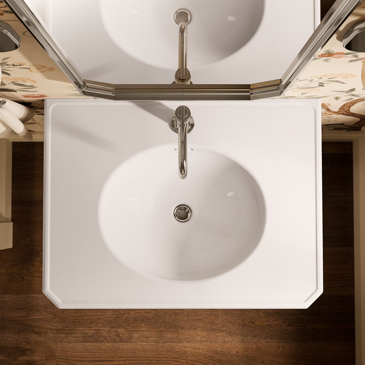 KOHLER K-38228-1 Claude 30" Rectangular Pedestal Bathroom Sink, White - View of products in room from above