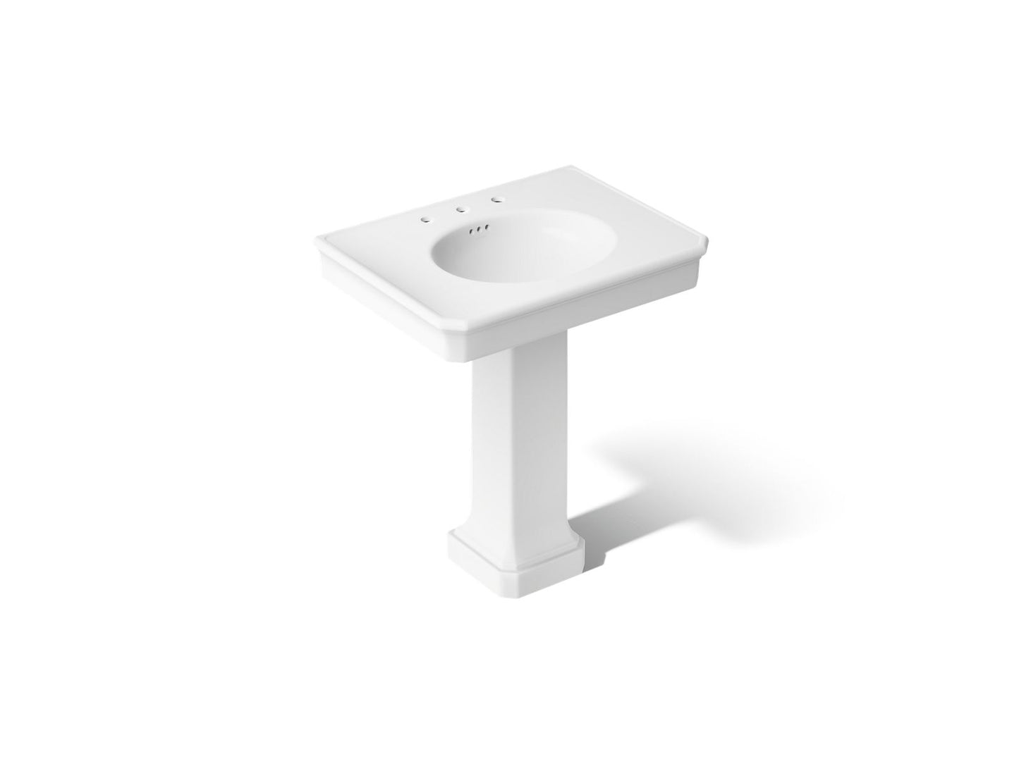 KOHLER K-38228-8 Claude 30" Rectangular Pedestal Bathroom Sink, White - 3/4 view of product