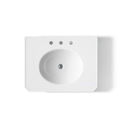 KOHLER K-38228-8 Claude 30" Rectangular Pedestal Bathroom Sink, White - top view of product