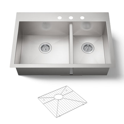 KOHLER K-3823-3 Vault 33" top-/undermount double-bowl kitchen sink