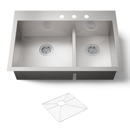 KOHLER K-3839-3 Vault Smart Divide 33" top-/undermount double-bowl kitchen sink