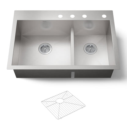 KOHLER K-3839-4 Vault Smart Divide 33" top-/undermount double-bowl kitchen sink