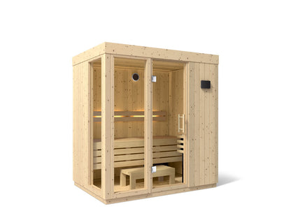 KOHLER K-38441-1FNC C1 Three-person Indoor Sauna with Floor, Scandinavian Spruce - 3/4 view of product