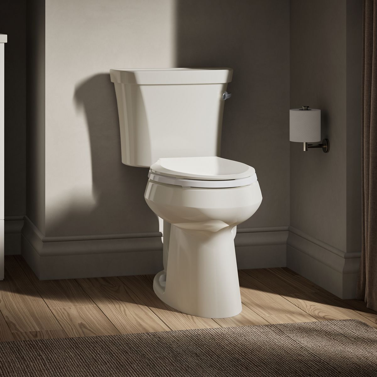 KOHLER K-3889-RA Highline ComForteeight Two-piece elongated 1.28 gpf chair height toilet with right-hand trip lever and 10" rough-in - Biscuit