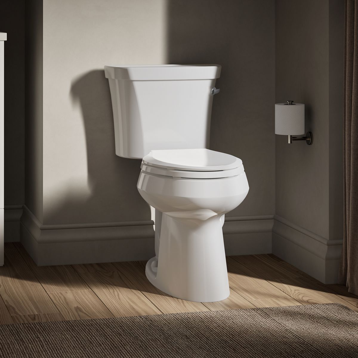 KOHLER K-3889-RA Highline ComForteeight Two-piece elongated 1.28 gpf chair height toilet with right-hand trip lever and 10" rough-in - White