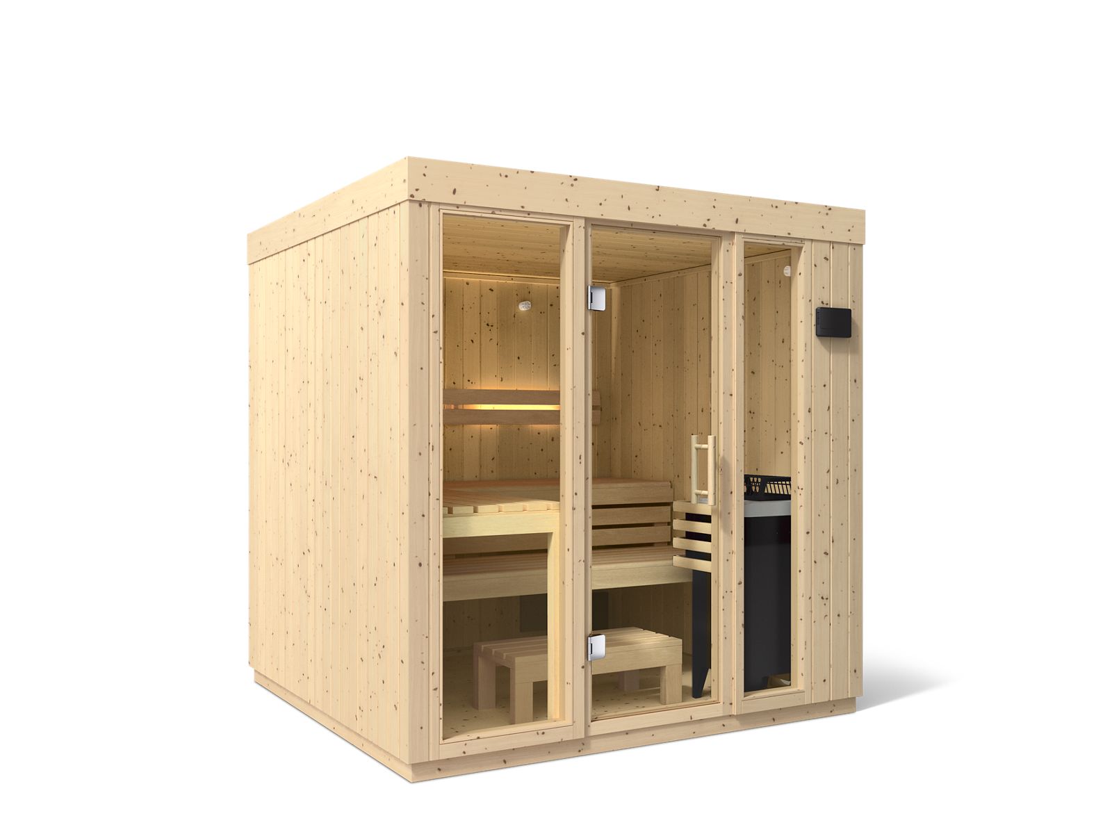 KOHLER K-39166-1FNC C1 Five-person Indoor Sauna with Floor, Scandinavian Spruce - 3/4 view of product