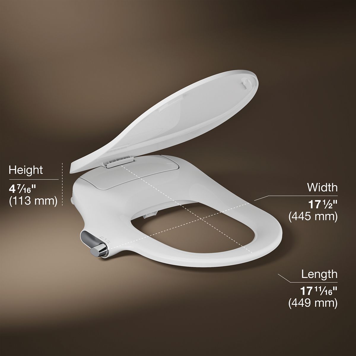 3/4 view of product with dimensions