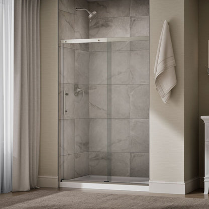KOHLER K-39256-6L Elate 44-5/8"-47-5/8" W x 70-1/2" H Sliding Shower Door with 1/4"-thick Crystal Clear Glass, Anodized Brush