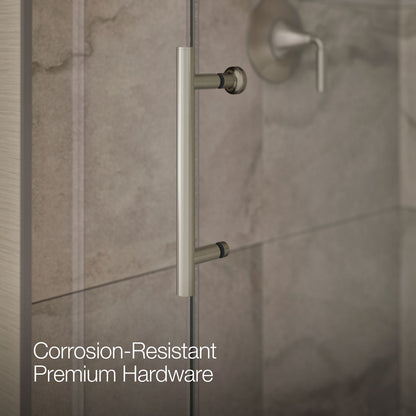 KOHLER K-39256-6L Elate 44-5/8"-47-5/8" W x 70-1/2" H Sliding Shower Door with 1/4"-thick Crystal Clear Glass, Anodized Brush