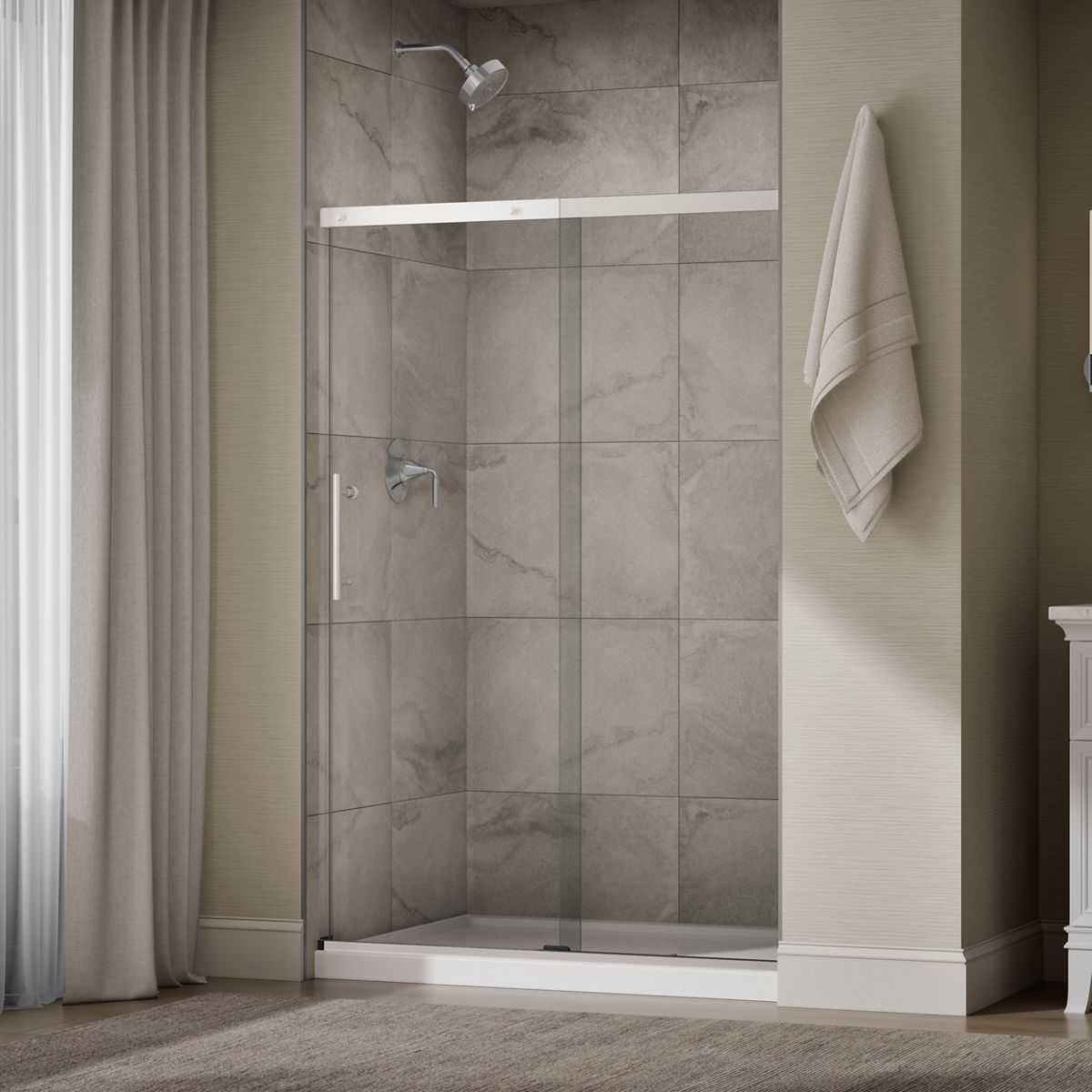 KOHLER K-39256-6L Elate 44-5/8"-47-5/8" W x 70-1/2" H Sliding Shower Door with 1/4"-thick Crystal Clear Glass, Bright Polishe