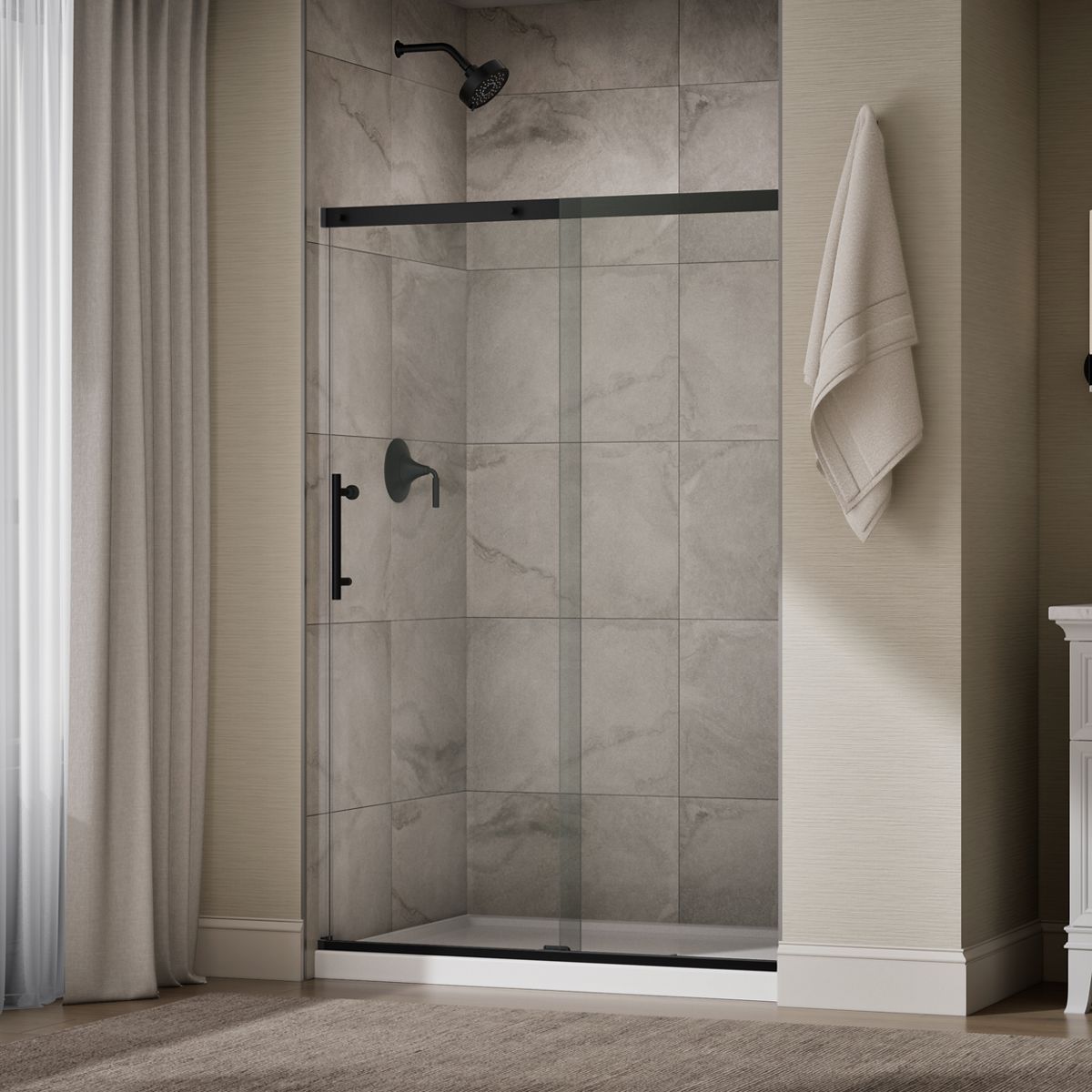 KOHLER K-39256-6L Elate 44-5/8"-47-5/8" W x 70-1/2" H Sliding Shower Door with 1/4"-thick Crystal Clear Glass, Matte Black - 