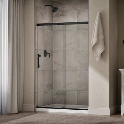 KOHLER K-39256-6L Elate 44-5/8"-47-5/8" W x 70-1/2" H Sliding Shower Door with 1/4"-thick Crystal Clear Glass, Matte Black - 