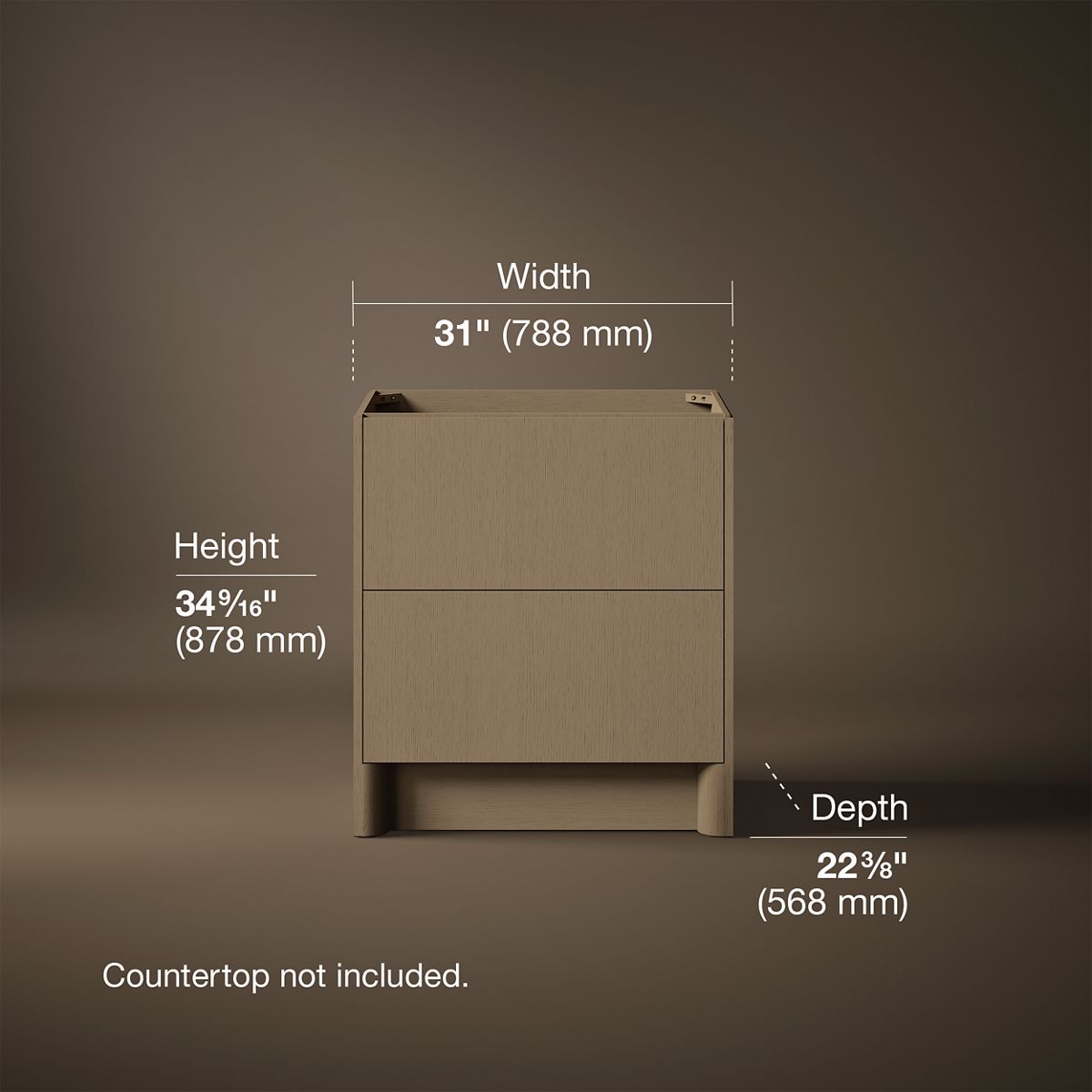 3/4 view of product with dimensions
