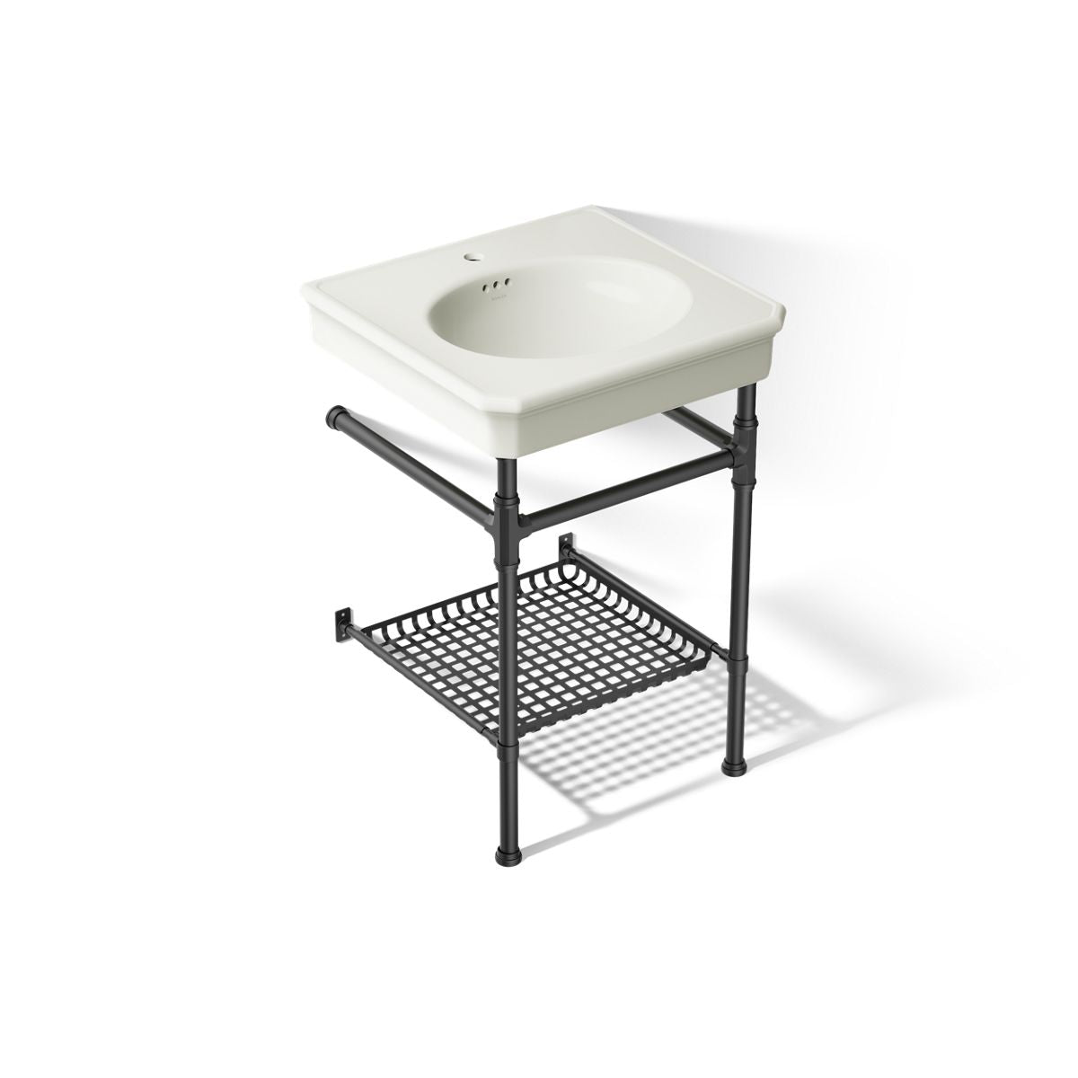 KOHLER K-39303-1 Claude 24" Rectangular Console Table Bathroom Sink, Dune with Matte Black - 3/4 view of product