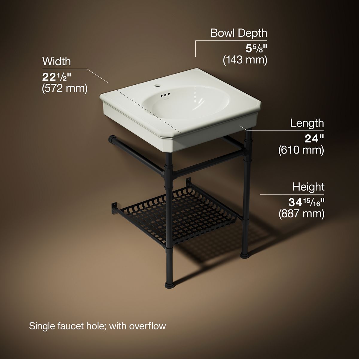 3/4 view of product with dimensions