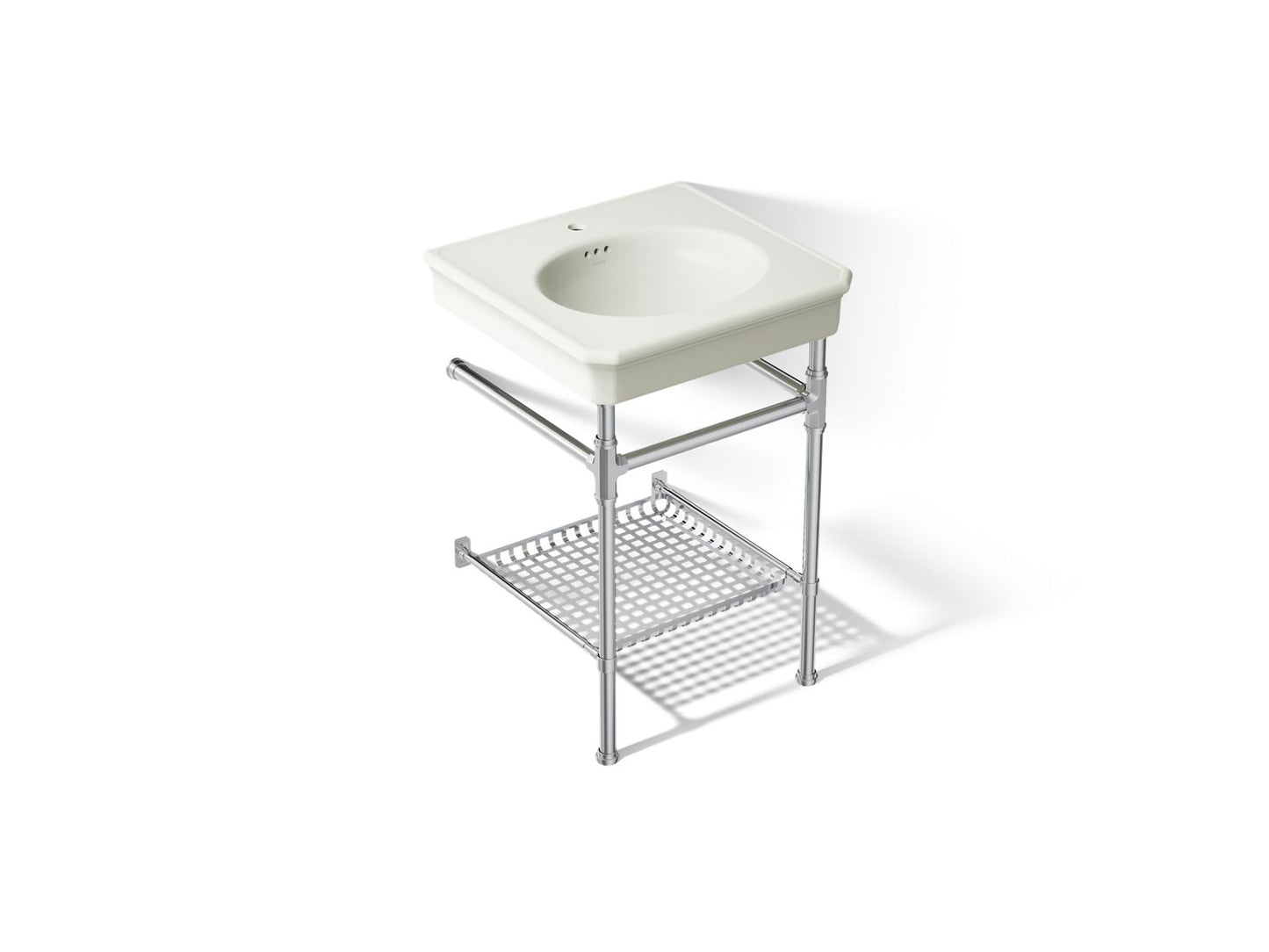 KOHLER K-39303-1 Claude 24" Rectangular Console Table Bathroom Sink, Dune with Polished Chrome - 3/4 view of product