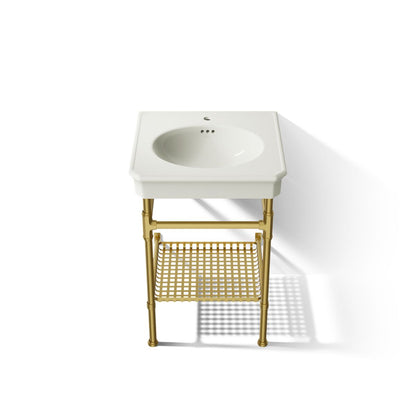 KOHLER K-39303-1 Claude 24" Rectangular Console Table Bathroom Sink, Dune with Vibrant Brushed Moderne Brass - Detail image o