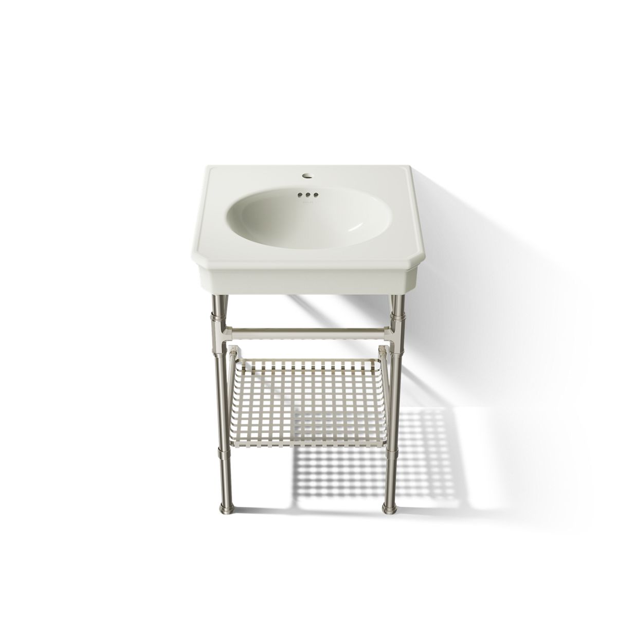 KOHLER K-39303-1 Claude 24" Rectangular Console Table Bathroom Sink, Dune with Vibrant Polished Nickel - Detail image of a pr