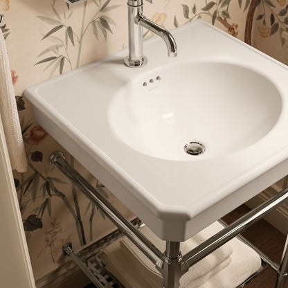 KOHLER K-39303-1 Claude 24" Rectangular Console Table Bathroom Sink, Dune with Vibrant Polished Nickel - Shows close up detai