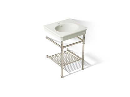 KOHLER K-39303-1 Claude 24" Rectangular Console Table Bathroom Sink, Vibrant Brushed Nickel - 3/4 view of product