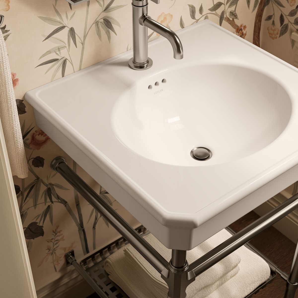 KOHLER K-39303-1 Claude 24" Rectangular Console Table Bathroom Sink, Vibrant Brushed Nickel - Shows close up detail of produc