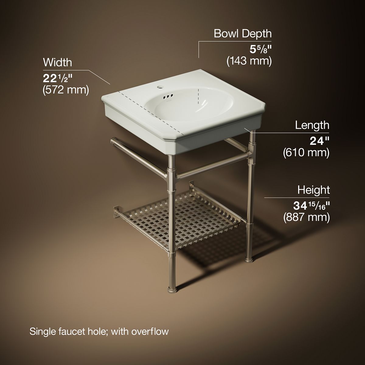 3/4 view of product with dimensions
