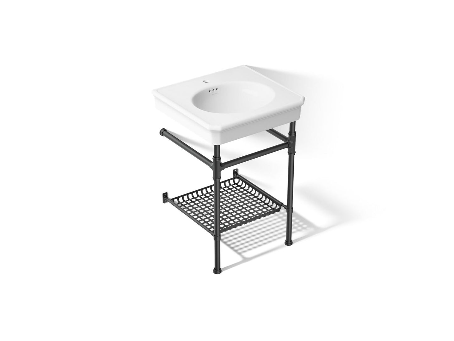 KOHLER K-39303-1 Claude 24" Rectangular Console Table Bathroom Sink, White with Black - 3/4 view of product
