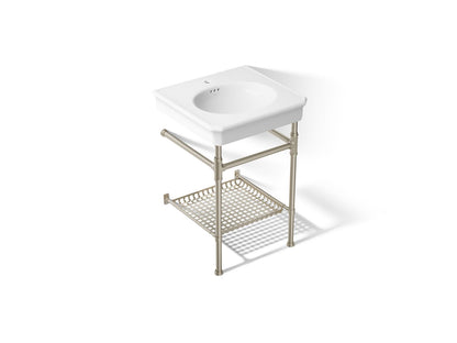 KOHLER K-39303-1 Claude 24" Rectangular Console Table Bathroom Sink, White with Brushed Nickel - 3/4 view of product