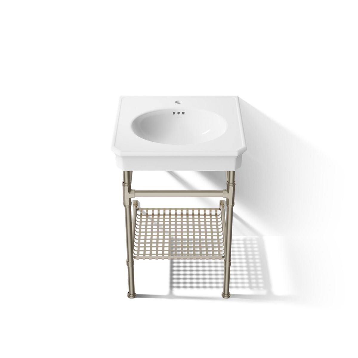 KOHLER K-39303-1 Claude 24" Rectangular Console Table Bathroom Sink, White with Brushed Nickel - Detail image of a product fe