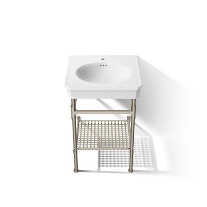 KOHLER K-39303-1 Claude 24" Rectangular Console Table Bathroom Sink, White with Brushed Nickel - Detail image of a product fe