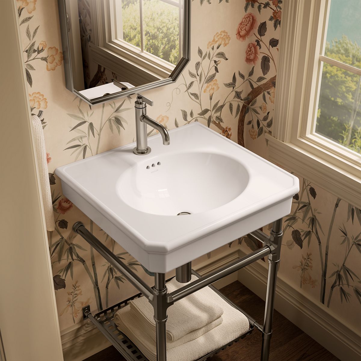KOHLER K-39303-1 Claude 24" Rectangular Console Table Bathroom Sink, White with Brushed Nickel - image focused on single prod