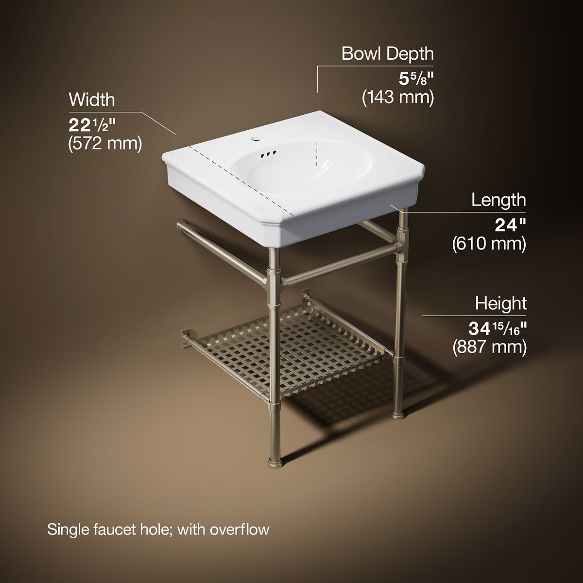 3/4 view of product with dimensions