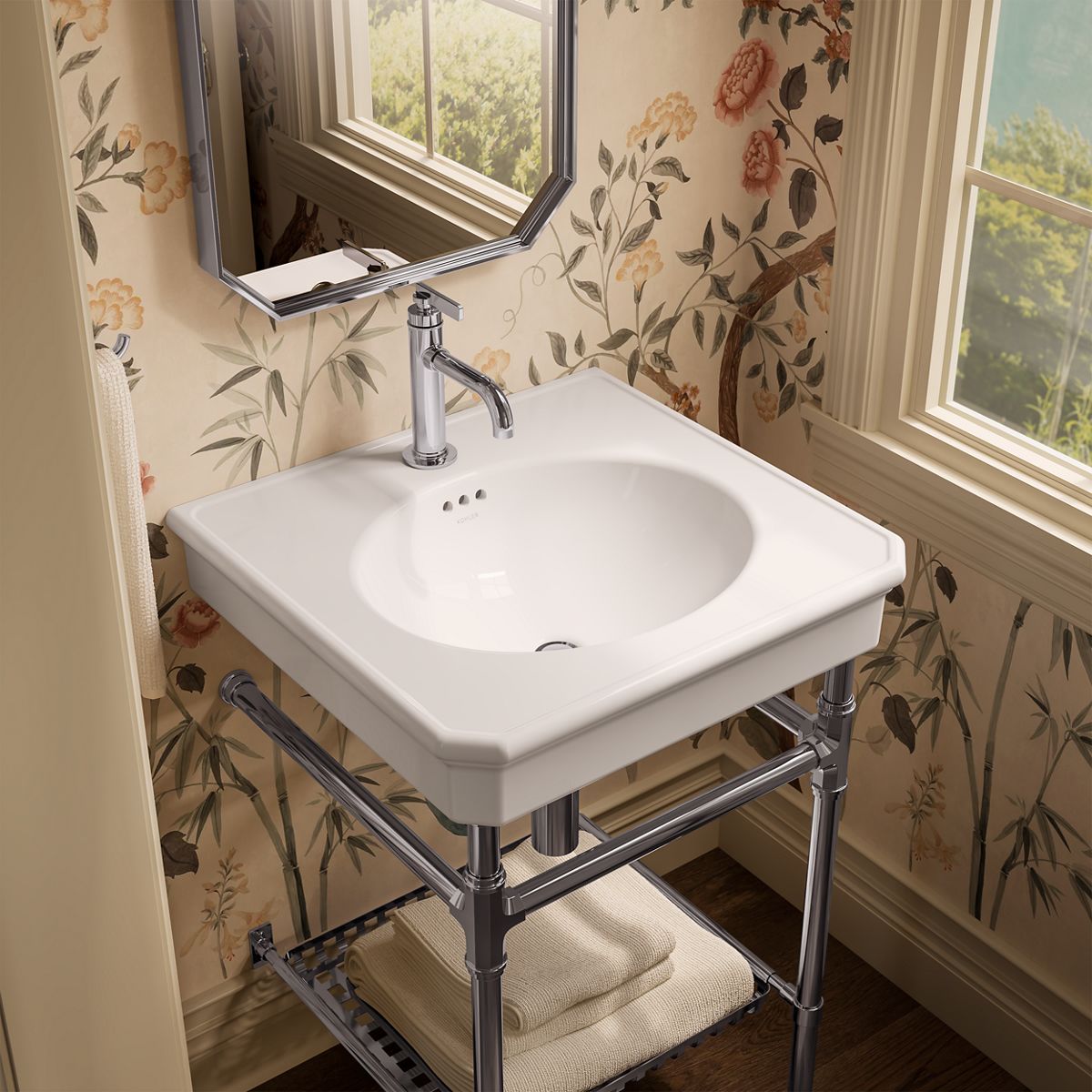 KOHLER K-39303-1 Claude 24" Rectangular Console Table Bathroom Sink, White with Polished Chrome - image focused on single pro
