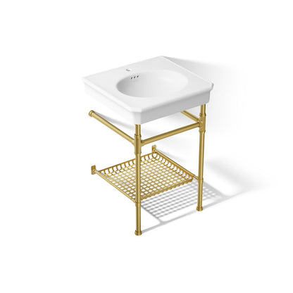 KOHLER K-39303-1 Claude 24" Rectangular Console Table Bathroom Sink, White with Vibrant Brushed Moderne Brass - 3/4 view of p
