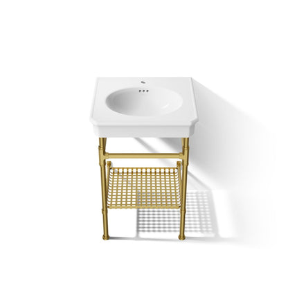 KOHLER K-39303-1 Claude 24" Rectangular Console Table Bathroom Sink, White with Vibrant Brushed Moderne Brass - Detail image 