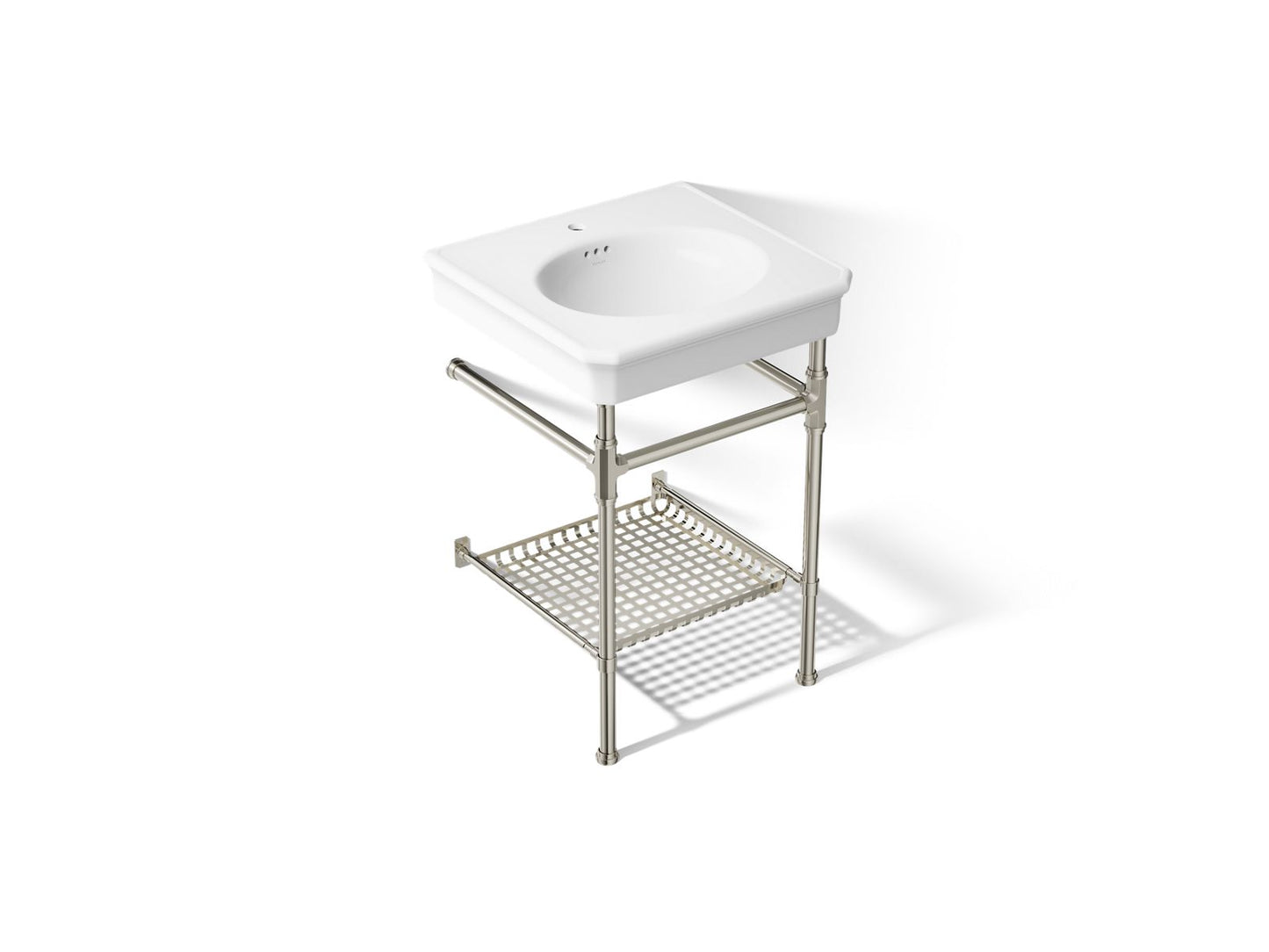 KOHLER K-39303-1 Claude 24" Rectangular Console Table Bathroom Sink, White with Vibrant Polished Nickel - 3/4 view of product
