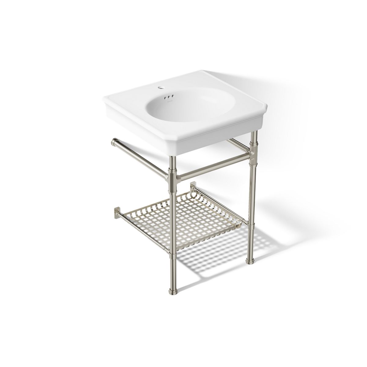 KOHLER K-39303-1 Claude 24" Rectangular Console Table Bathroom Sink, White with Vibrant Polished Nickel - 3/4 view of product